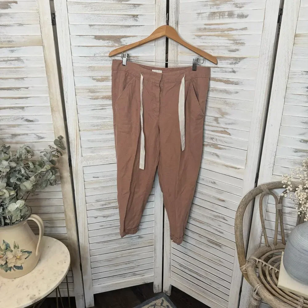 WILFRED ARITZIA Women's 8 Allant Linen Pants Cropped Waist Tie Moroccan Spice